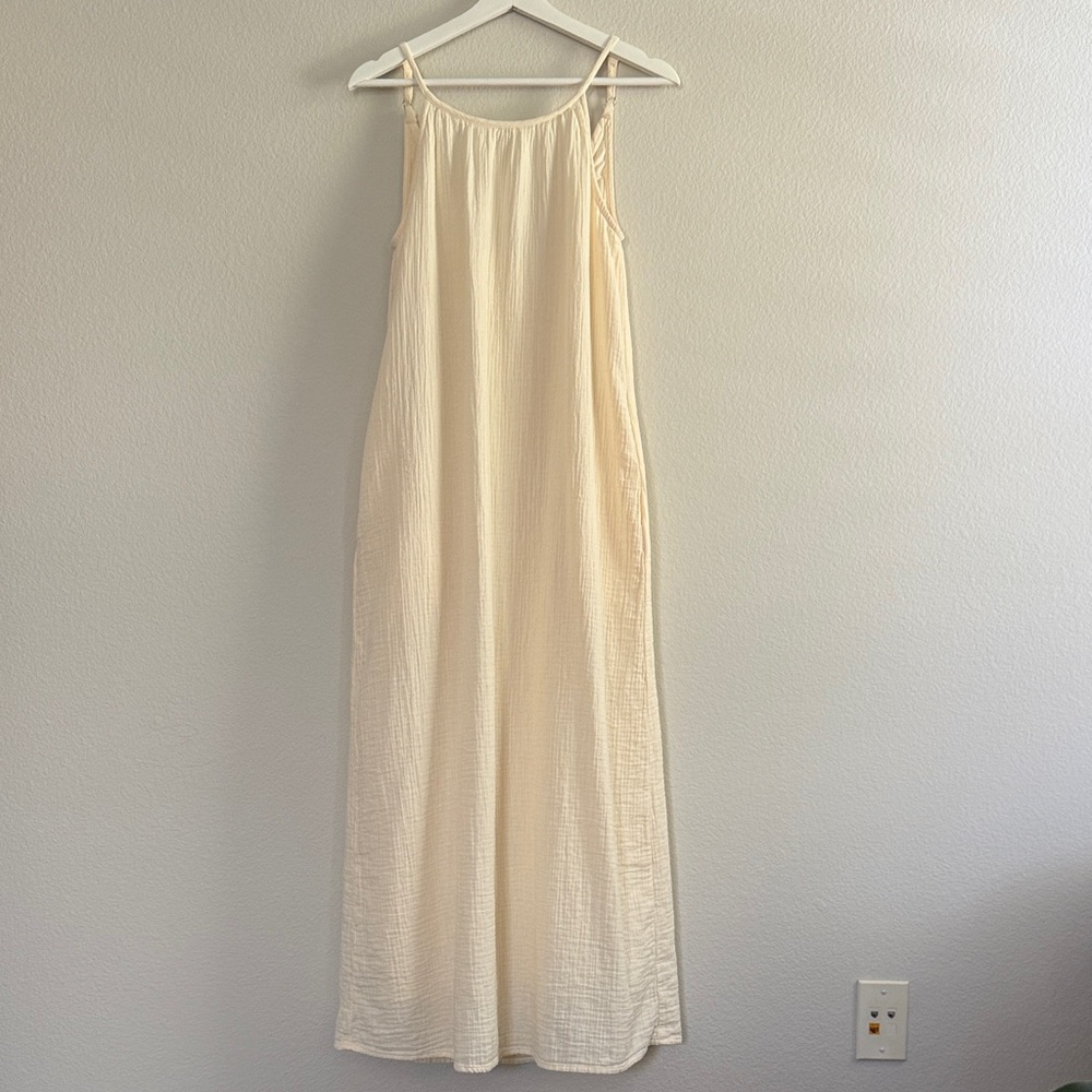 Quince 100% Organic Cotton Gauze Sleeveless Maxi Dress in Vintage Cream